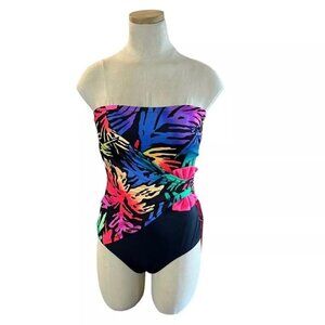Vtg Catalina swimsuit S multicolor strapless one piece swimsuit pink blue green